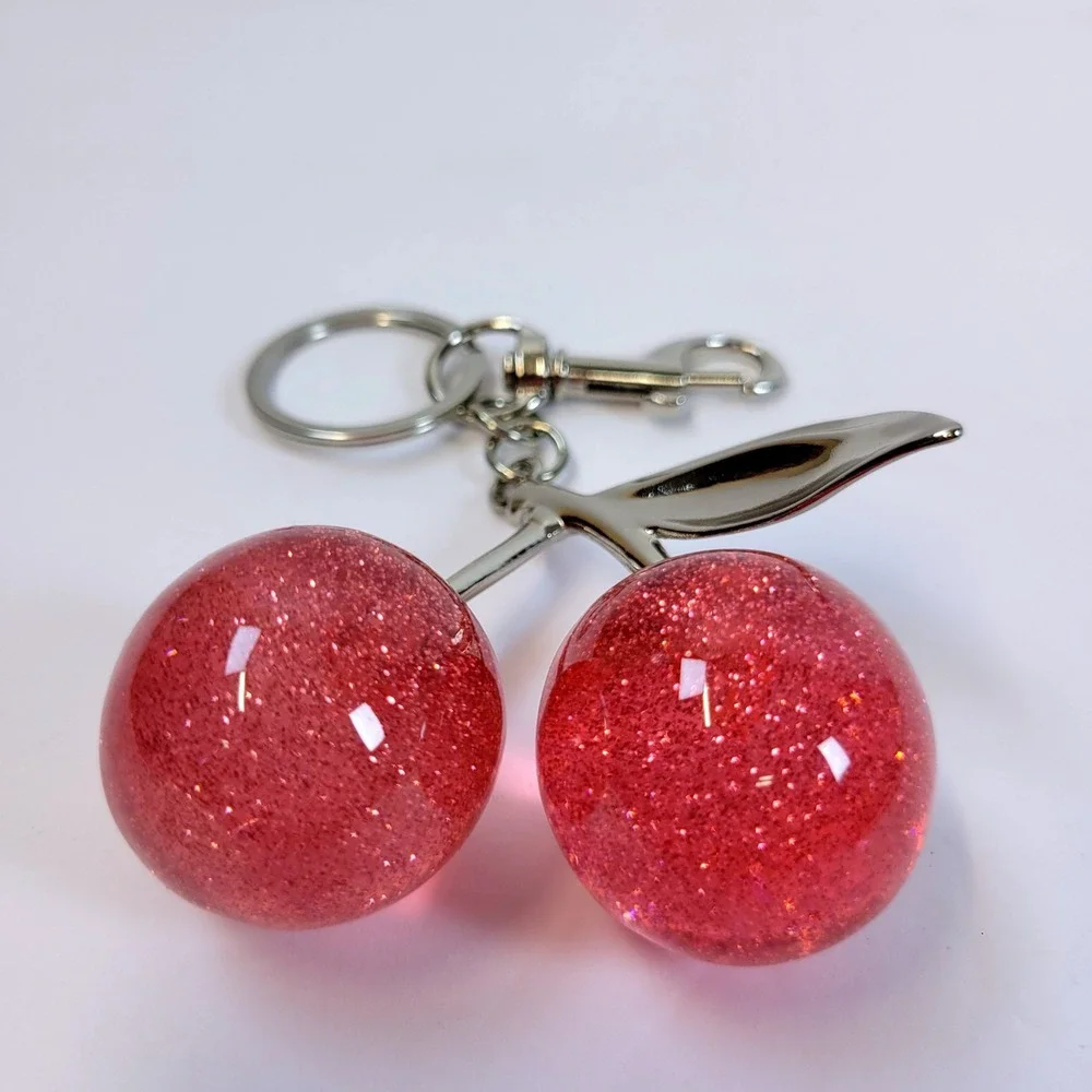 Keychain Bag Charm Glitter Resin Cherry Pink Women Coquette Y2K Girly Kawaii